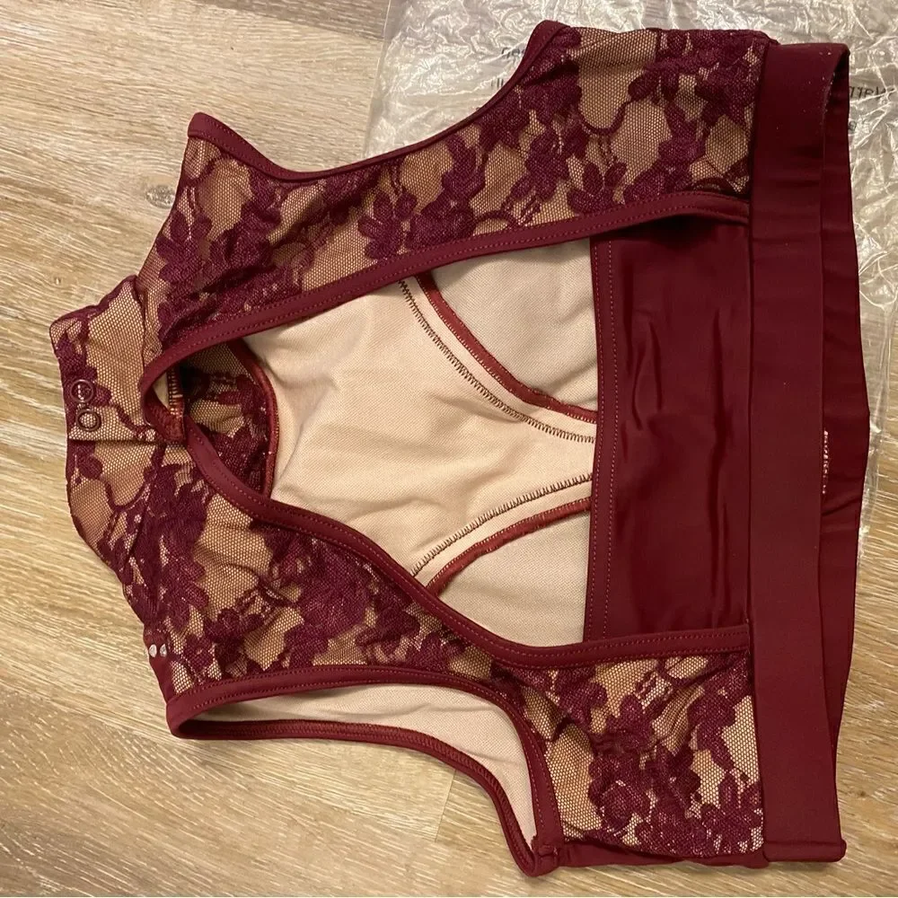 Weissman Ivy Sky dance burgundy Crystal Lace Crop Top MT11575 child large LC